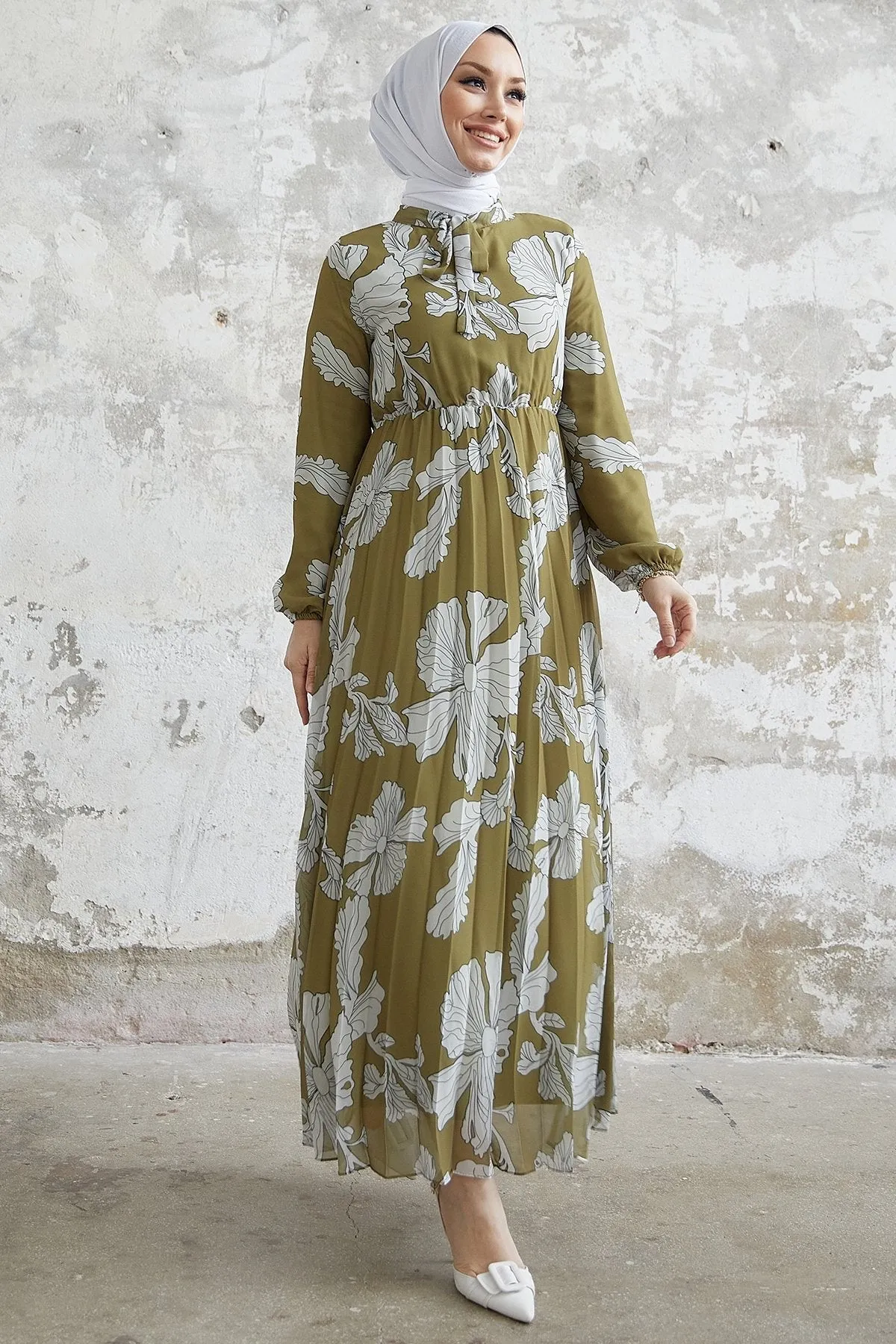 MDS Women Elya Flower Collar Belted Chiffon Dress - Khaki - Parma