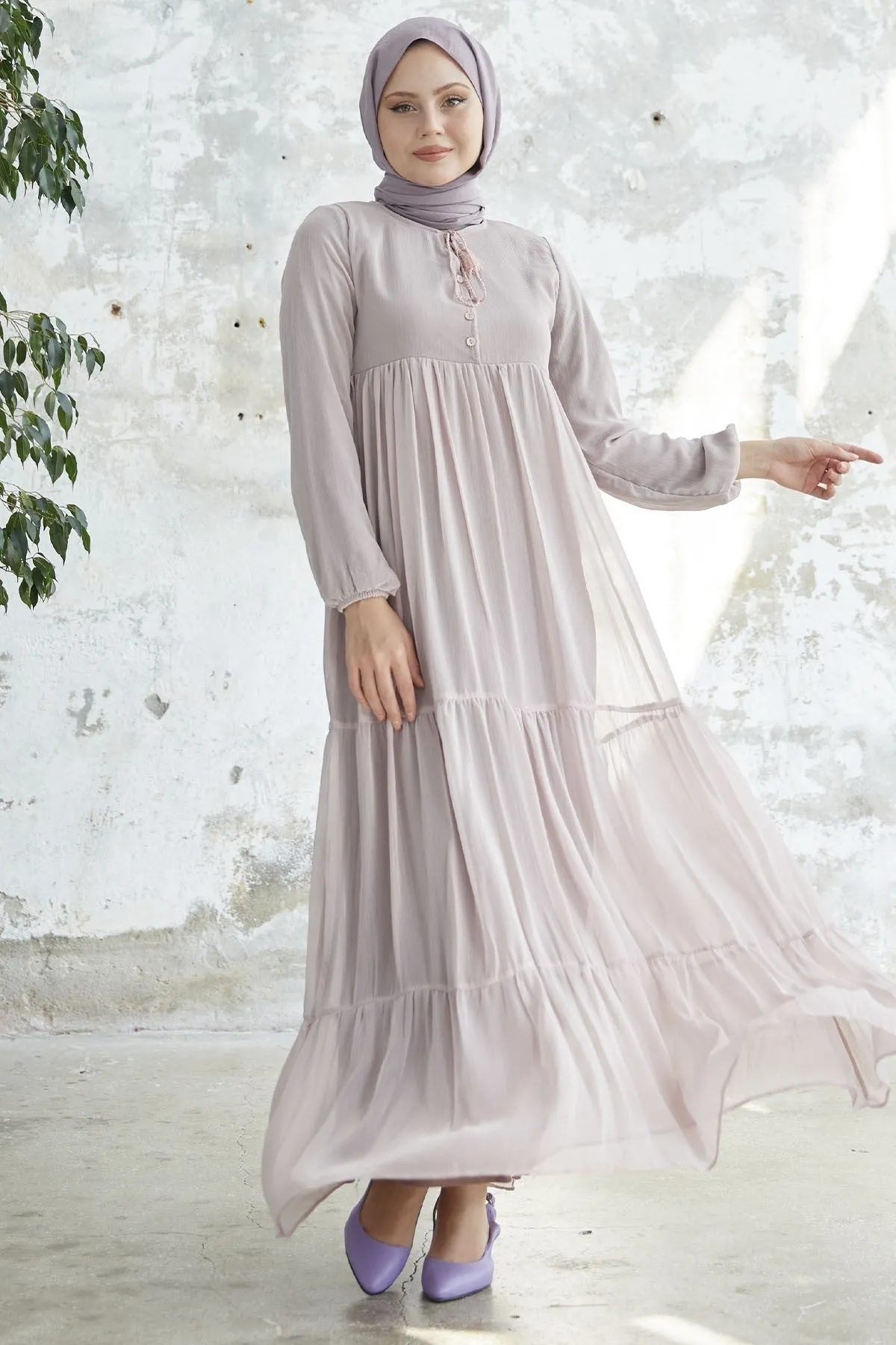 MDS Women Lace-Up Yoryo Chiffon Dress - Powder - Logroño