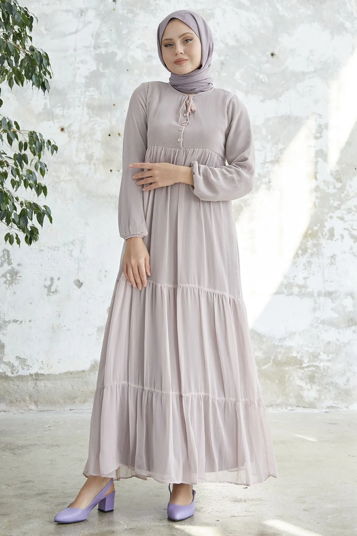MDS Women Lace-Up Yoryo Chiffon Dress - Powder - Logroño