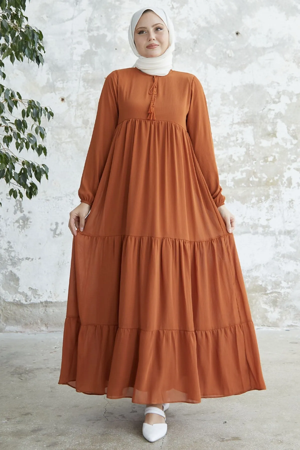 MDS Women Lace-Up Yoryo Chiffon Dress - Terracotta - Verviers