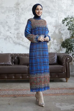 MDS Women Lunya Plaid Pleated Chiffon Dress - Indigo - Port Coquitlam