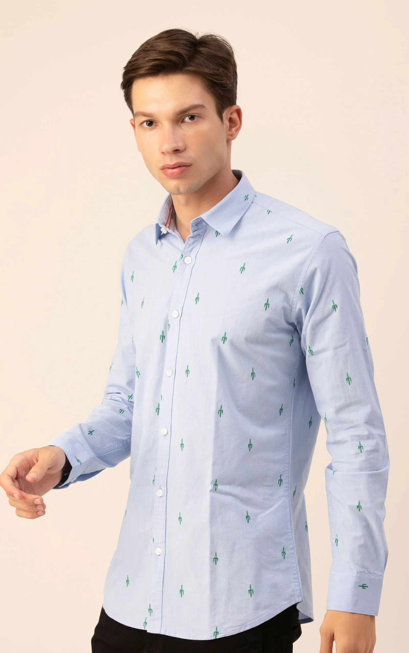 Men Sky bluePrinted Shirt Lycra