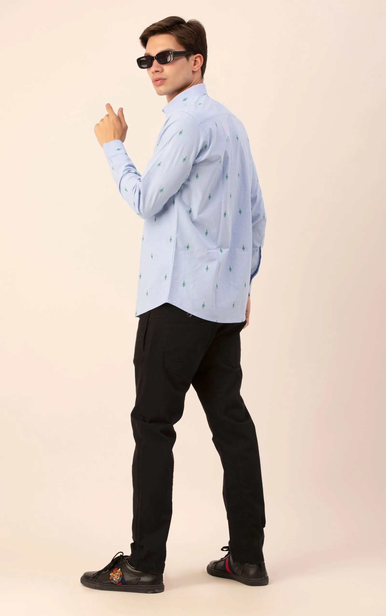 Men Sky bluePrinted Shirt Lycra