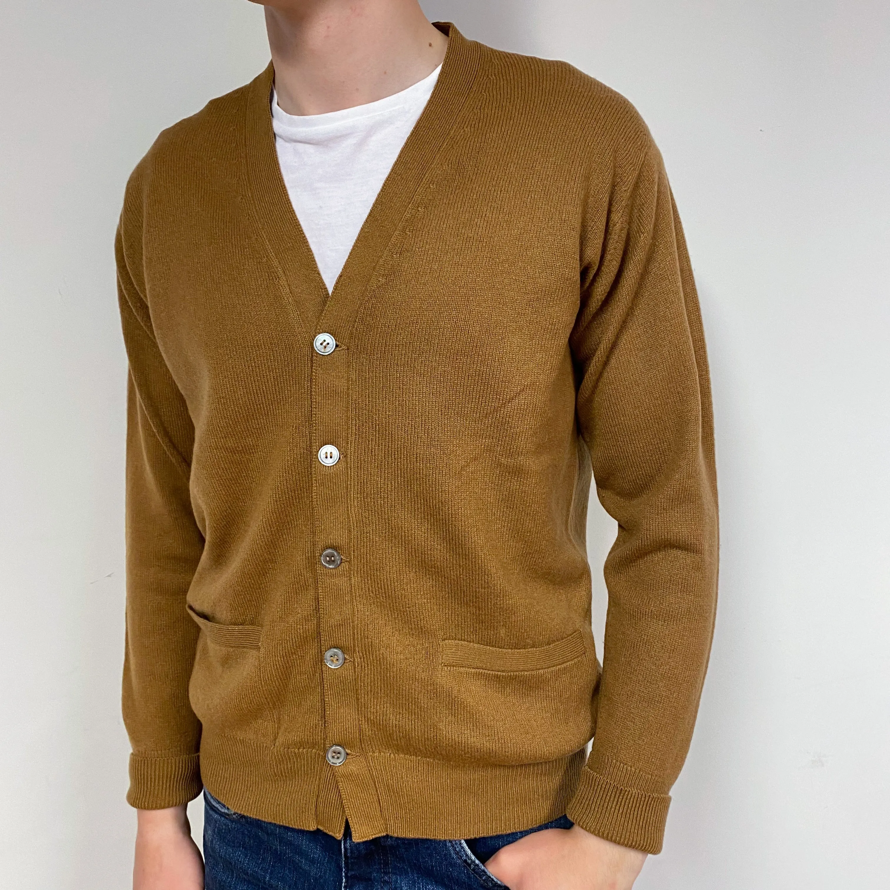 Men's Butterscotch Brown Cashmere V-Neck cardigan