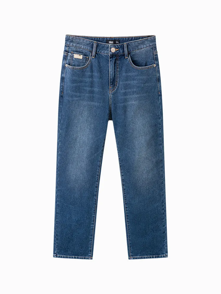 Men's denim dark blue straight pants