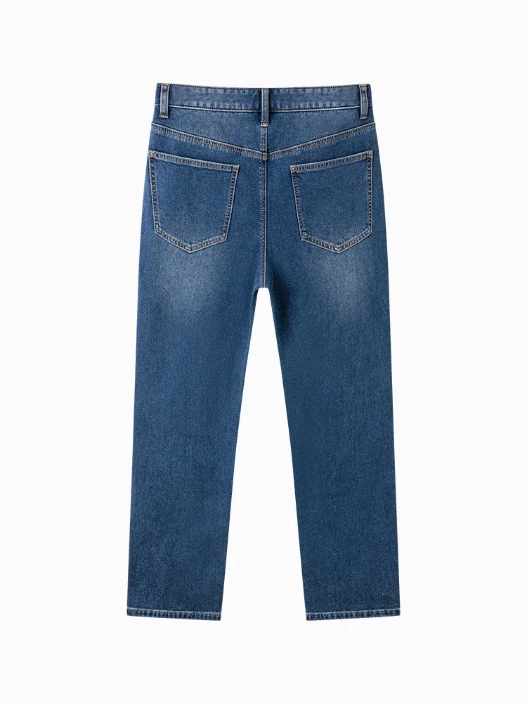 Men's denim dark blue straight pants