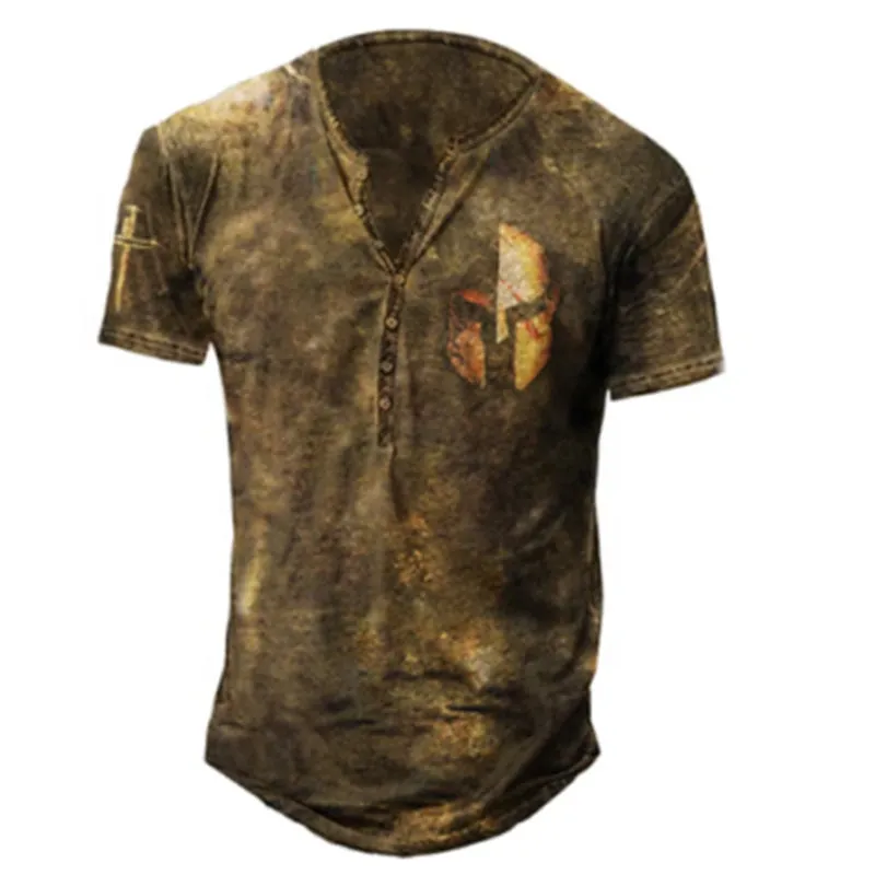 MEN'S HENLEY SHIRTS CASUAL SHORT SLEEVE WITH PRINT