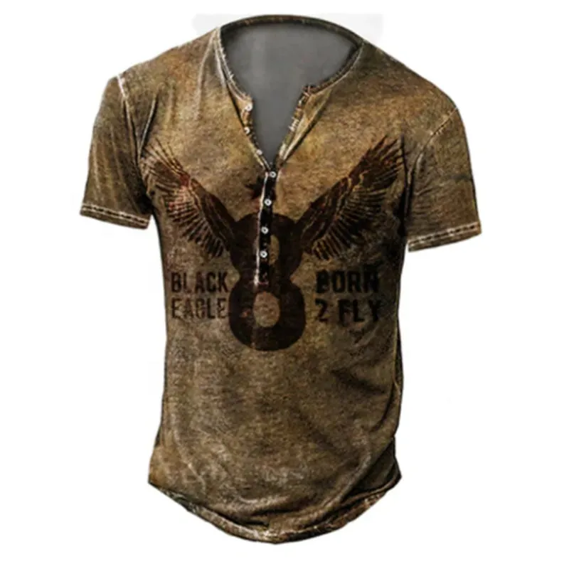 MEN'S HENLEY SHIRTS CASUAL SHORT SLEEVE WITH PRINT