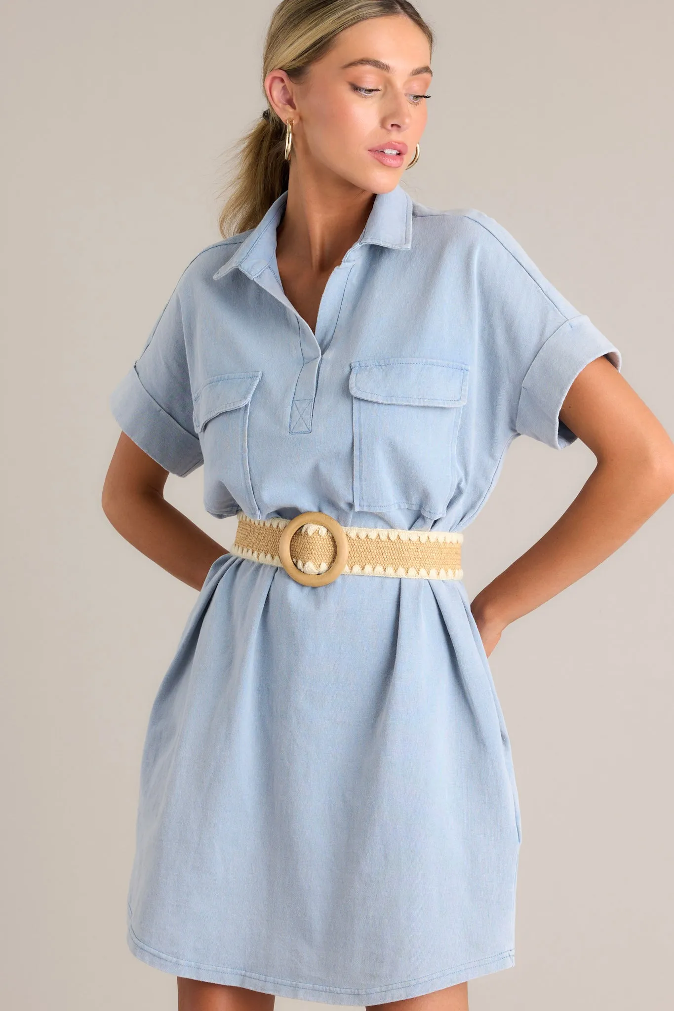 Metropolitan Mood Light Chambray Collared Mini Dress