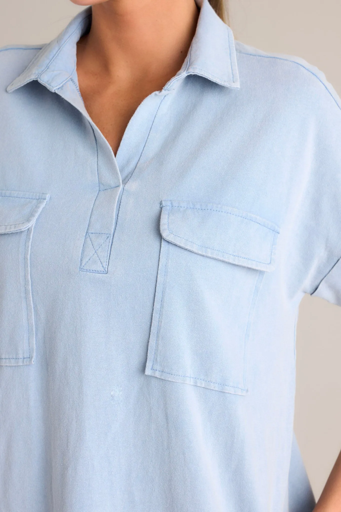 Metropolitan Mood Light Chambray Collared Mini Dress