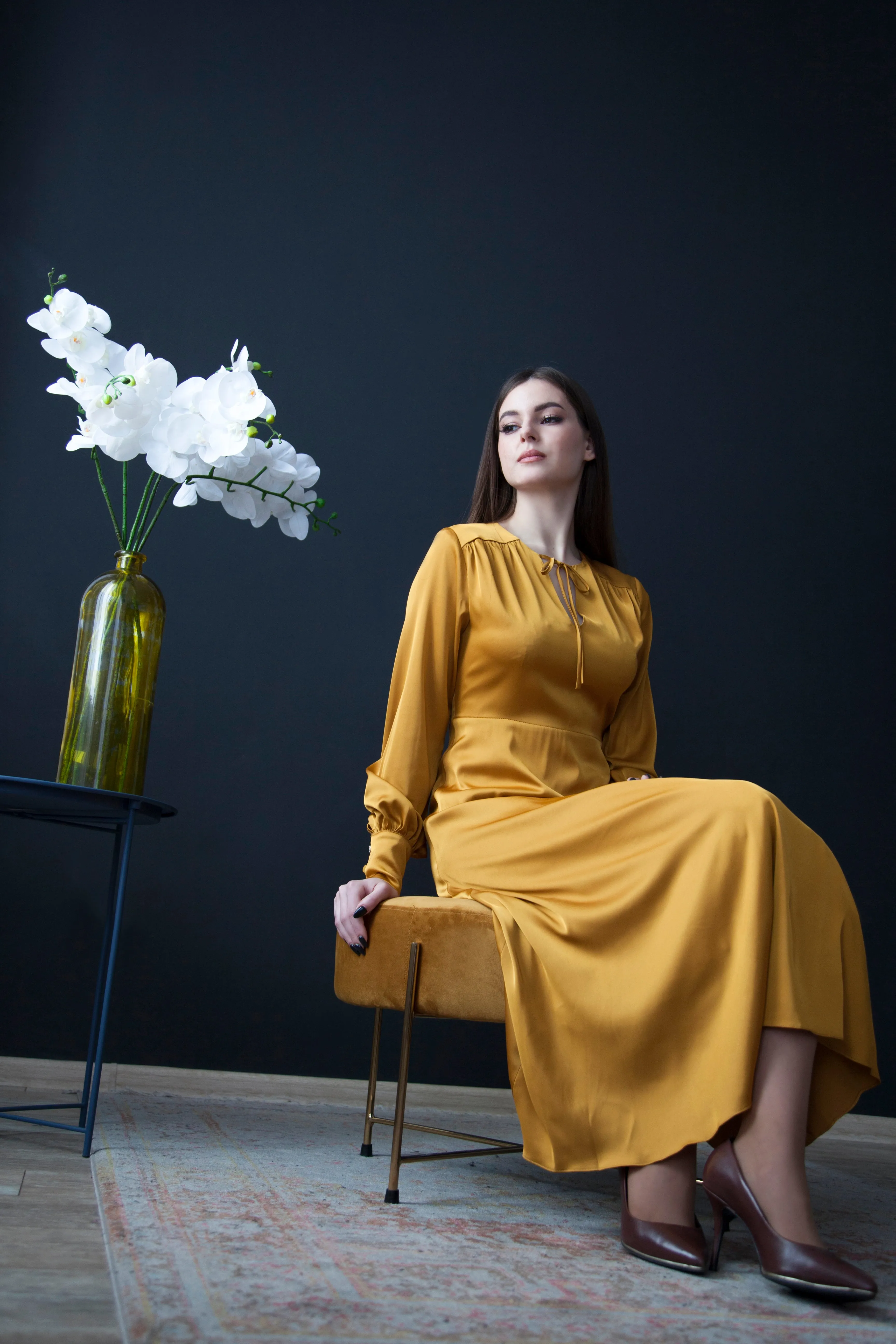 Midi necktie flowy dress