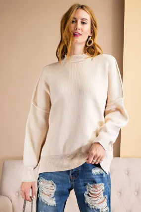 *MOCK NECK RIBBED SWEATER BONE
