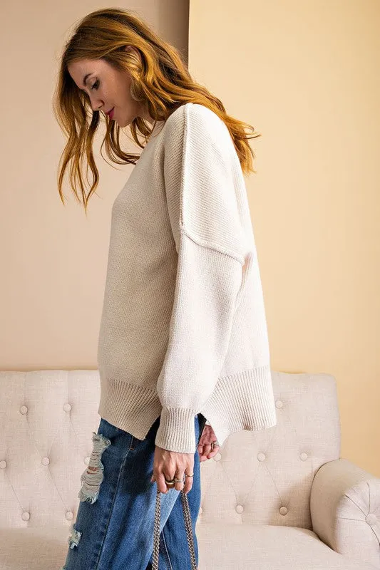*MOCK NECK RIBBED SWEATER BONE