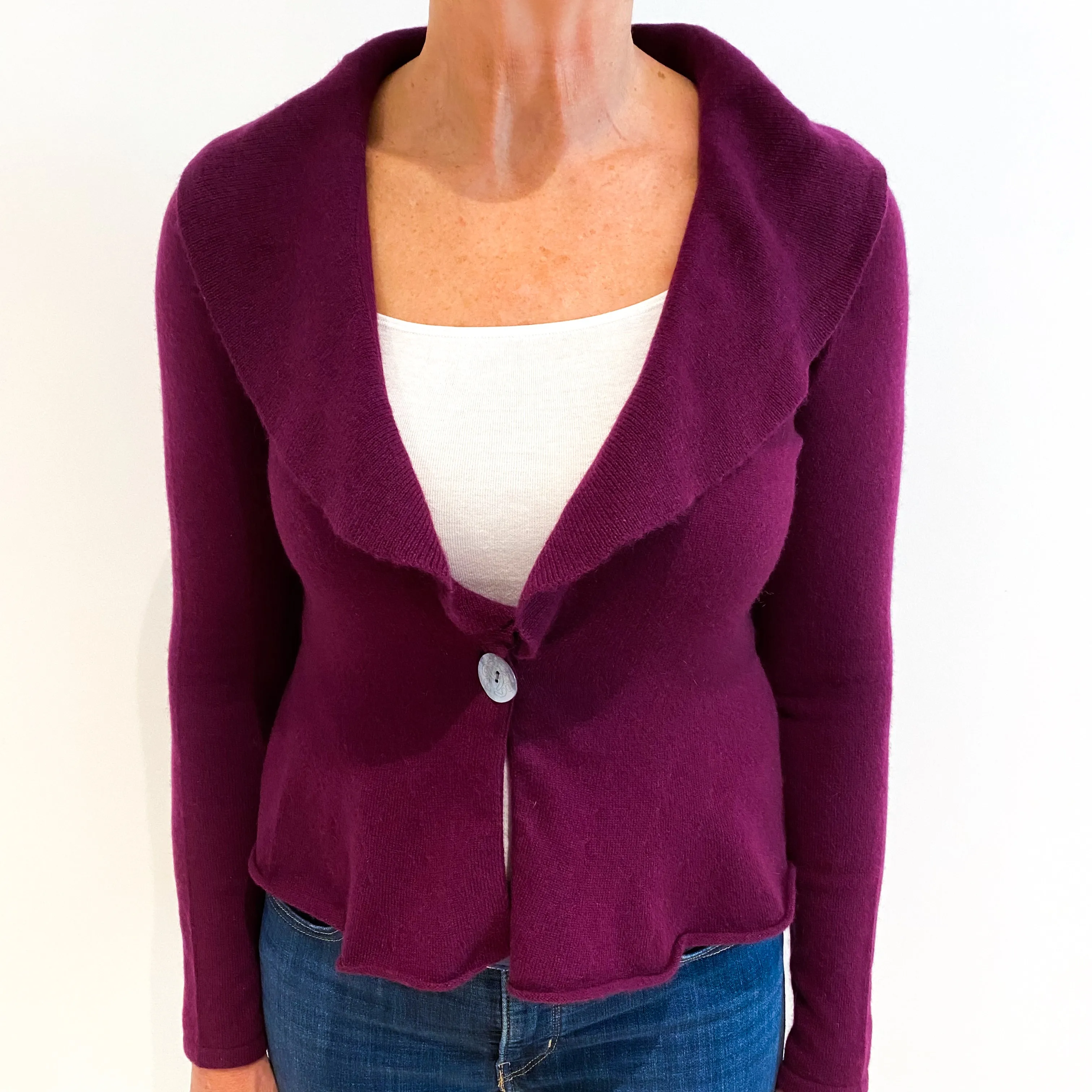 Mulberry Purple Collared Cashmere Cardigan Medium