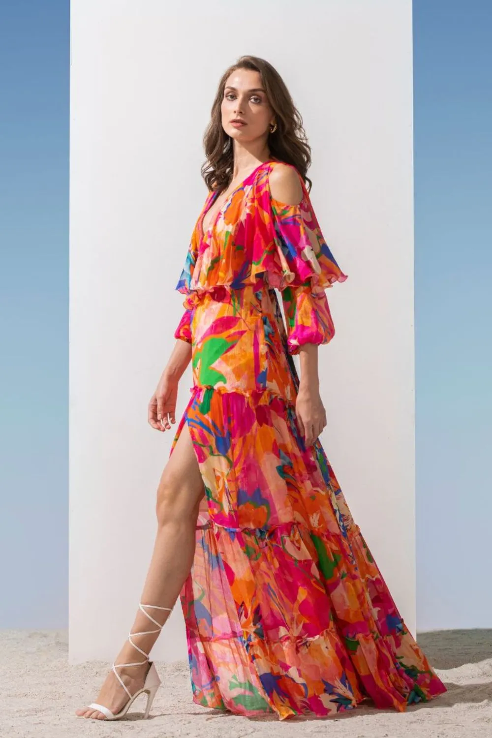 Multi pink butterfly tiered dress