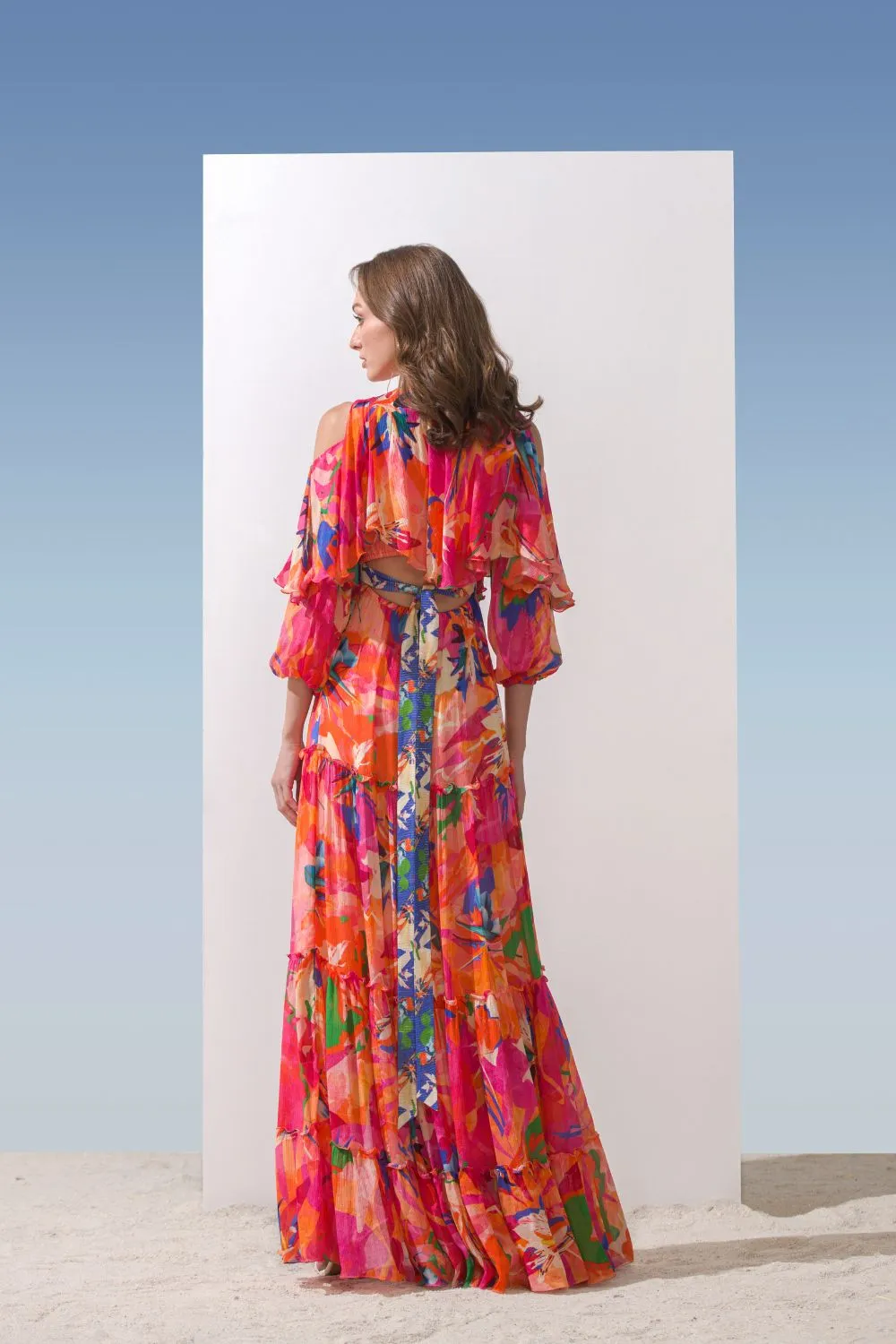Multi pink butterfly tiered dress