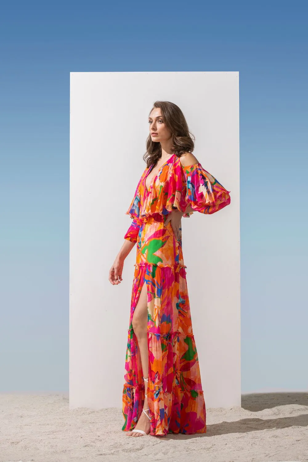 Multi pink butterfly tiered dress