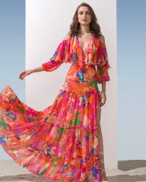Multi pink butterfly tiered dress