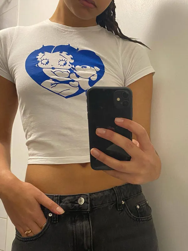 Naomi Women's Y2K Hot Girl Navel Bare Cartoon Print Short Sleeve T-Shirt