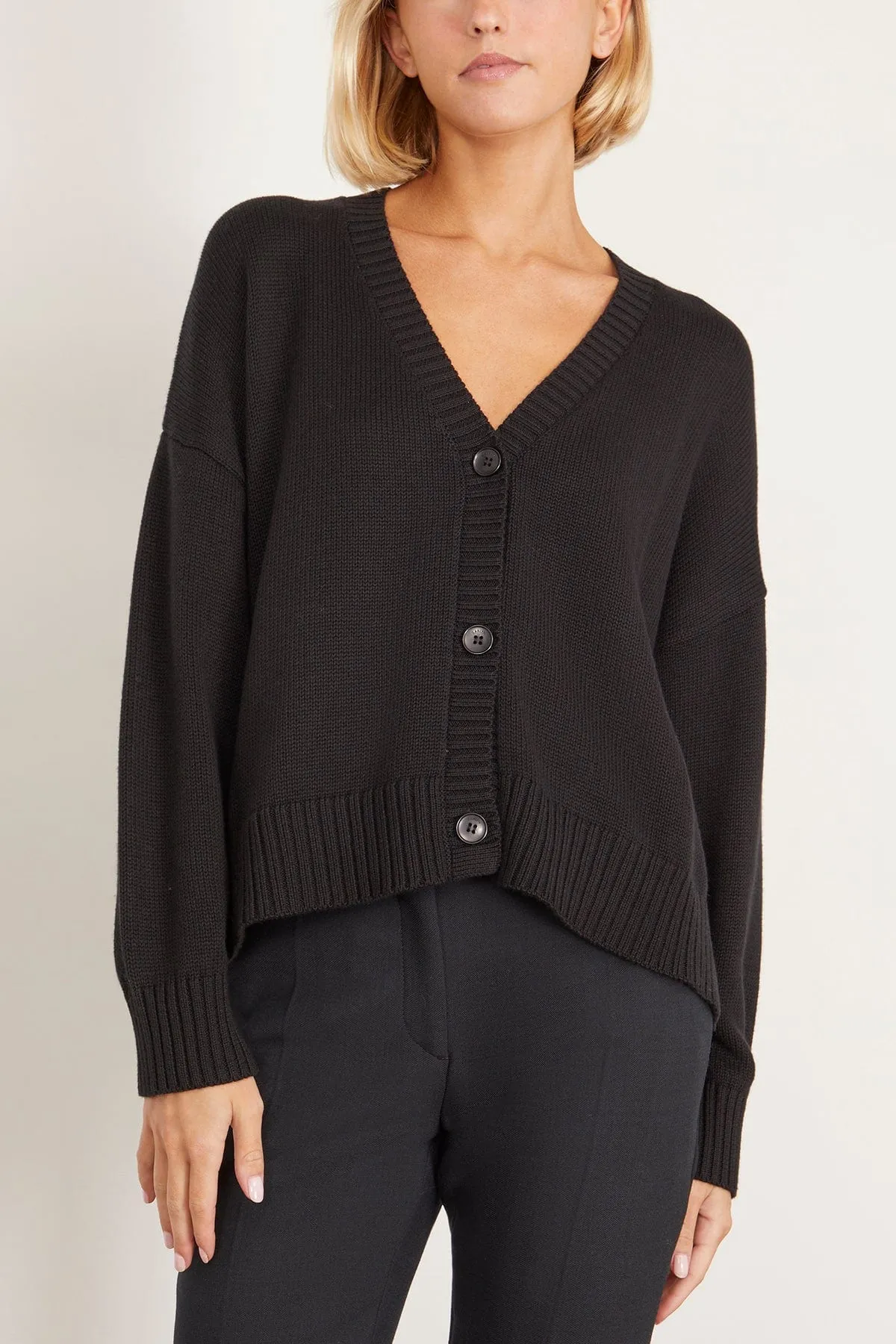Ollie Boxy V-Neck Cardigan in Black