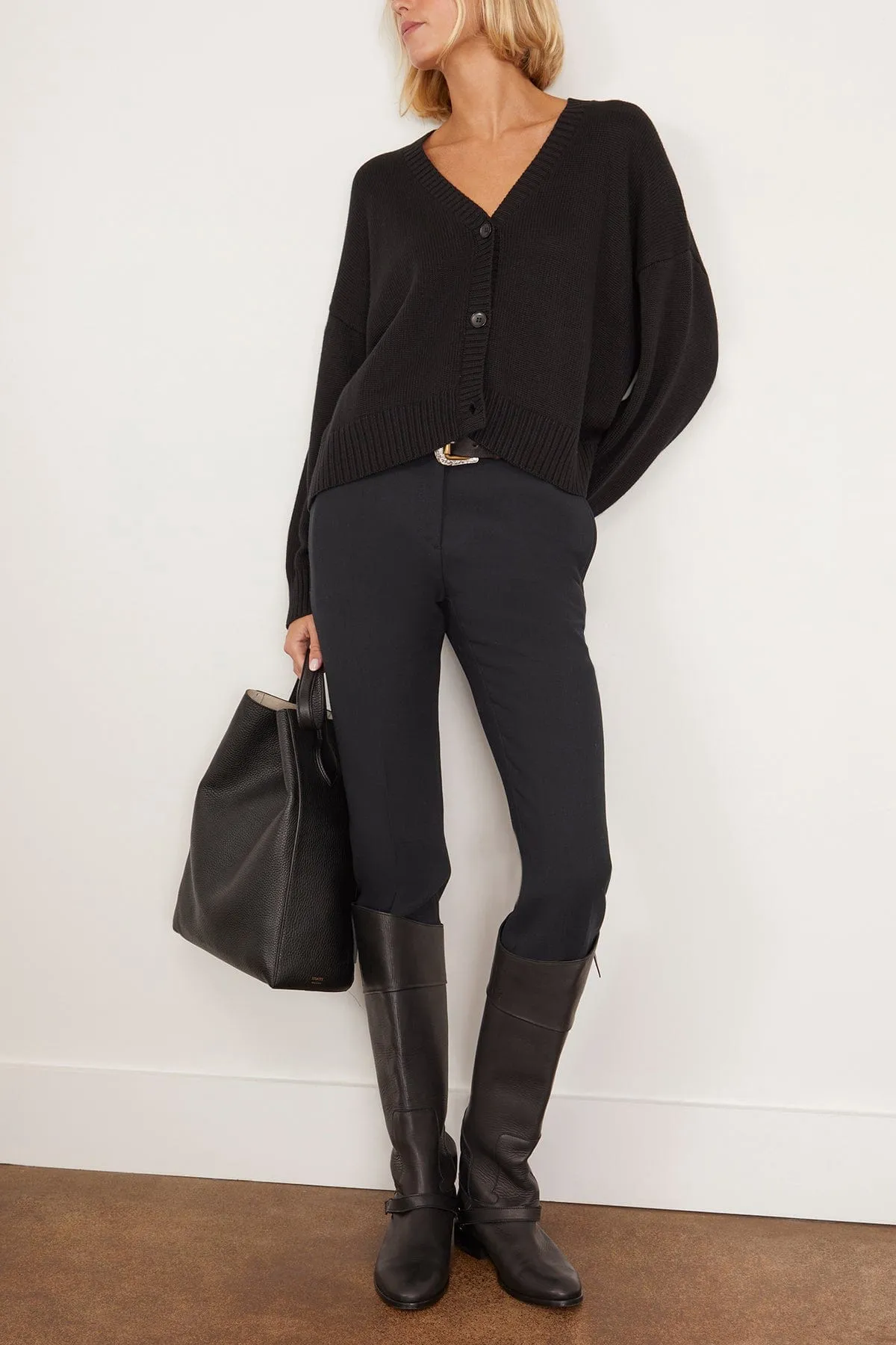 Ollie Boxy V-Neck Cardigan in Black