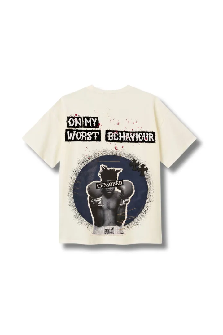 ON MY WORST BEHAVIOUR - A BASQUIAT TRIBUTE OFF WHITE VALKYRE TSHIRT