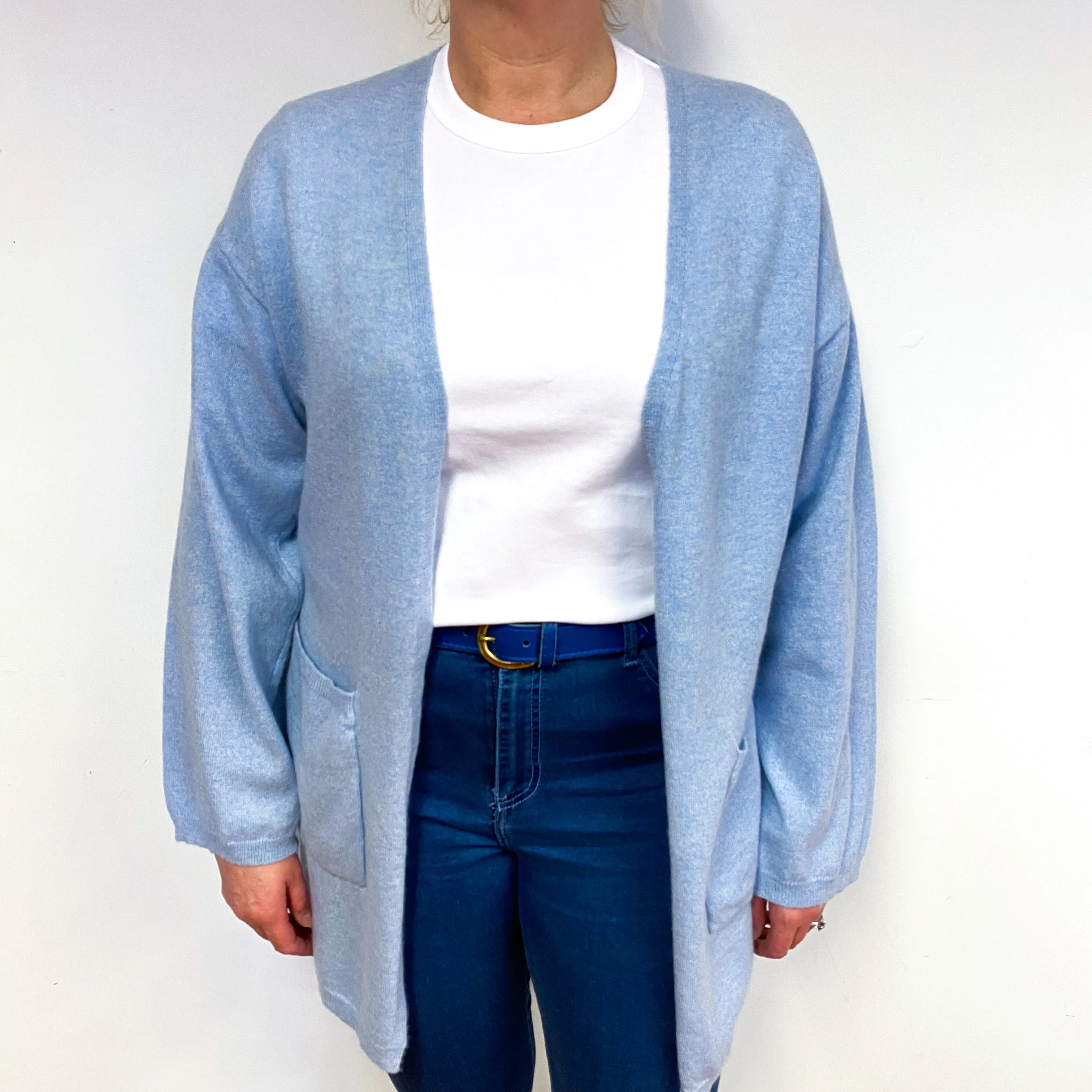 Opal Blue Cashmere Edge to Edge Cardigan Large
