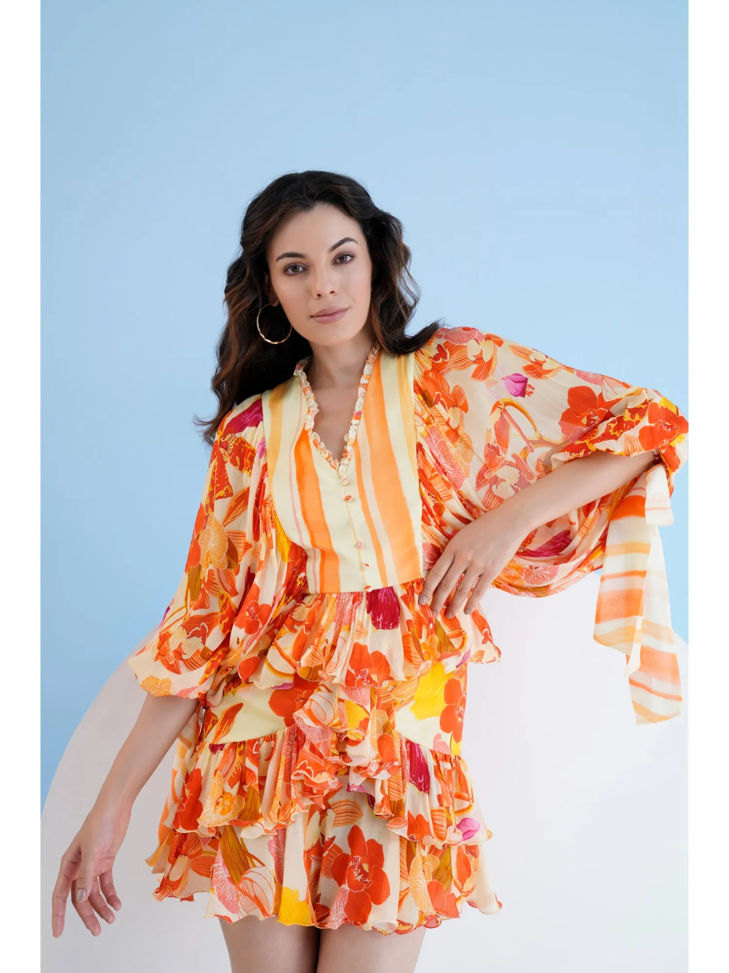 Orange Orchid Short Tiered Mini Dress