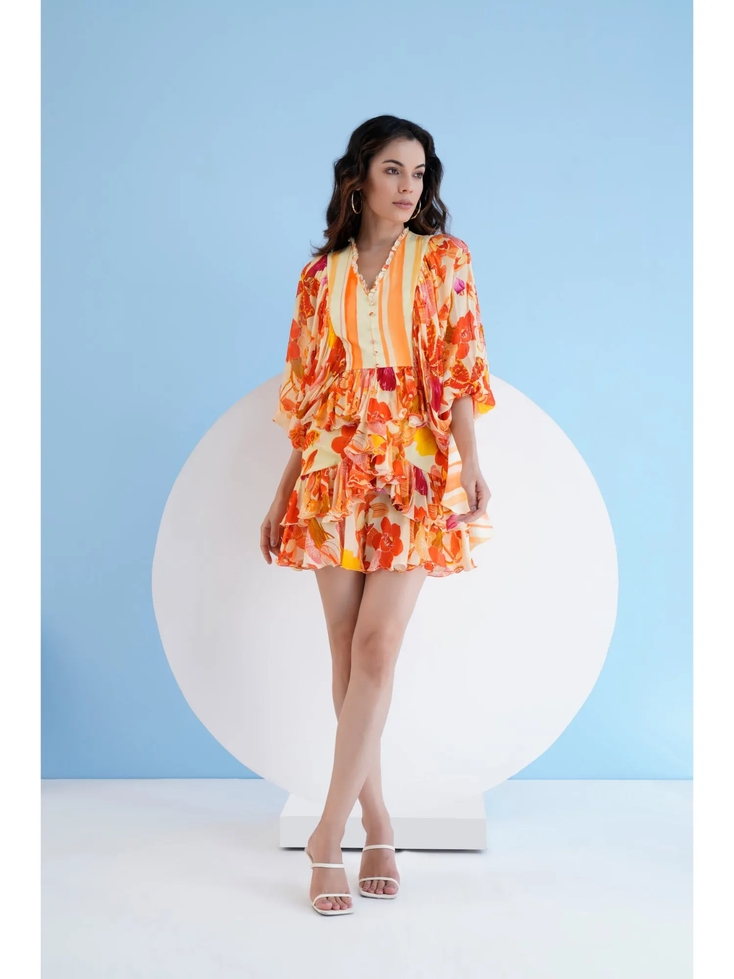 Orange Orchid Short Tiered Mini Dress