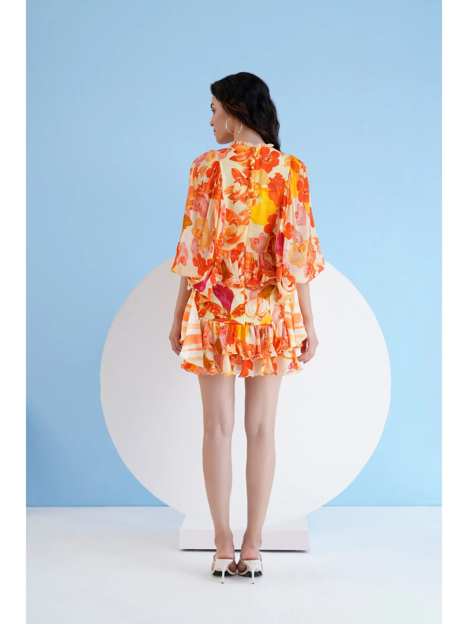 Orange Orchid Short Tiered Mini Dress
