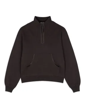 Organic Cotton Quarter Zip Funnel Sweatshirt - Brown