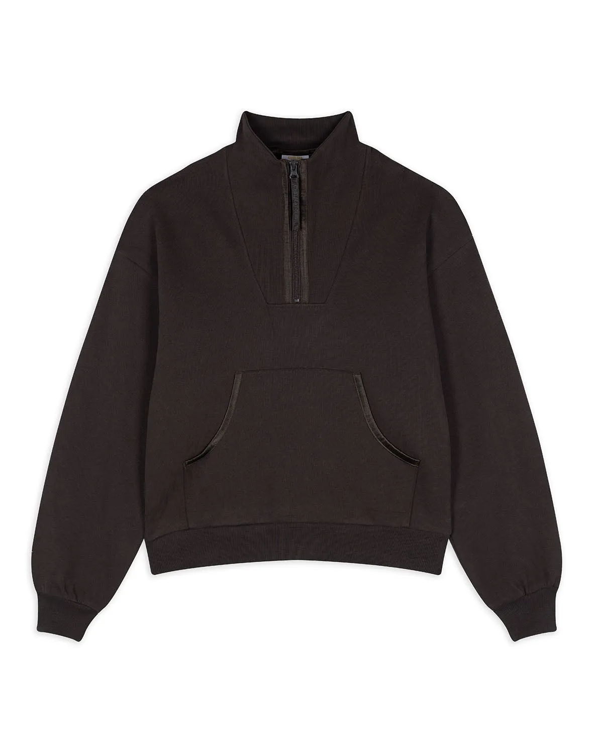 Organic Cotton Quarter Zip Funnel Sweatshirt - Brown