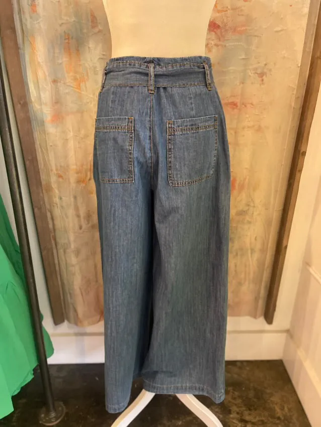 Paperbag Waist Chambray Denim Trousers