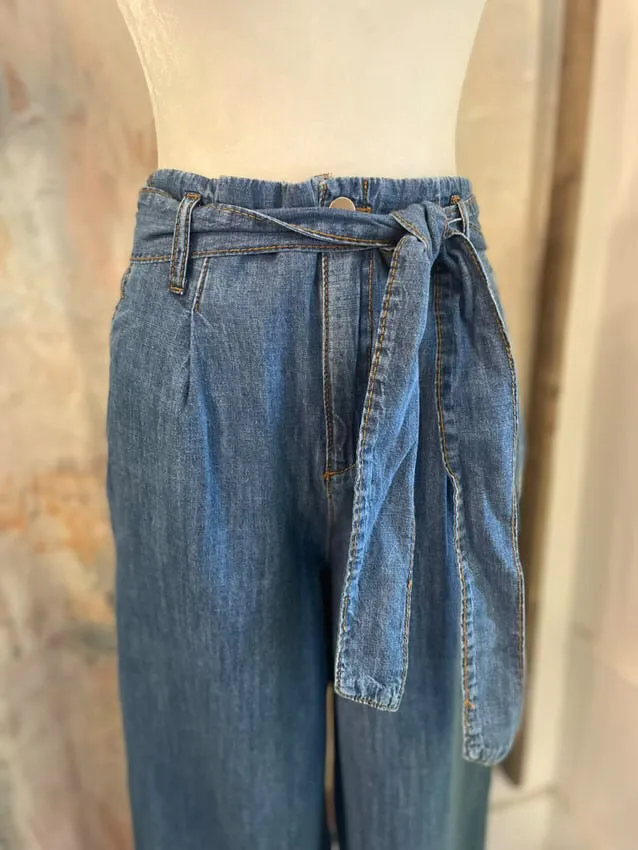 Paperbag Waist Chambray Denim Trousers