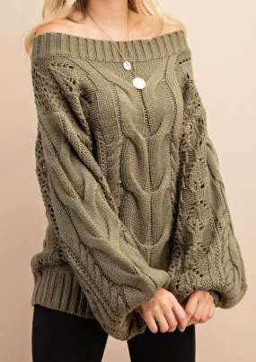 Parker Chunky Cable Knit Sweater (Olive)