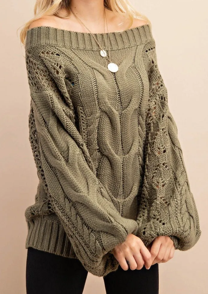Parker Chunky Cable Knit Sweater (Olive)