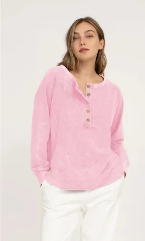 Pink Henley Raglan Top