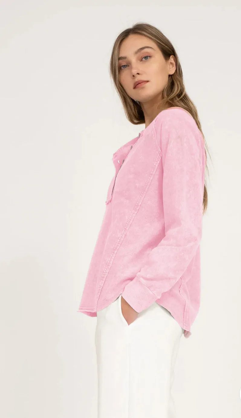 Pink Henley Raglan Top