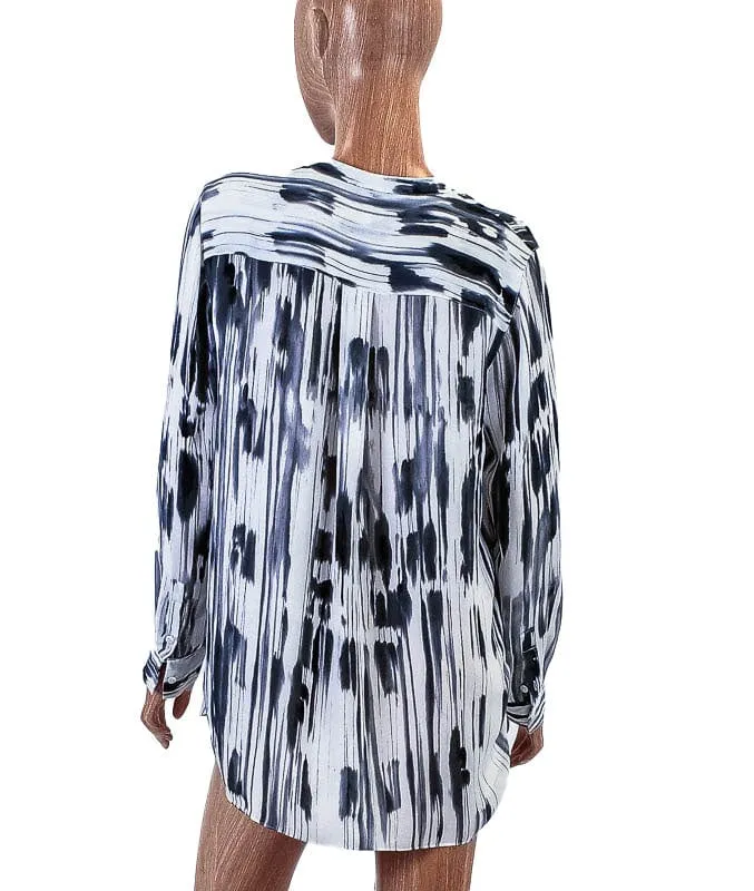 Printed Silk Henley Top