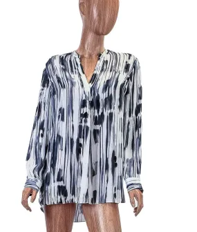 Printed Silk Henley Top