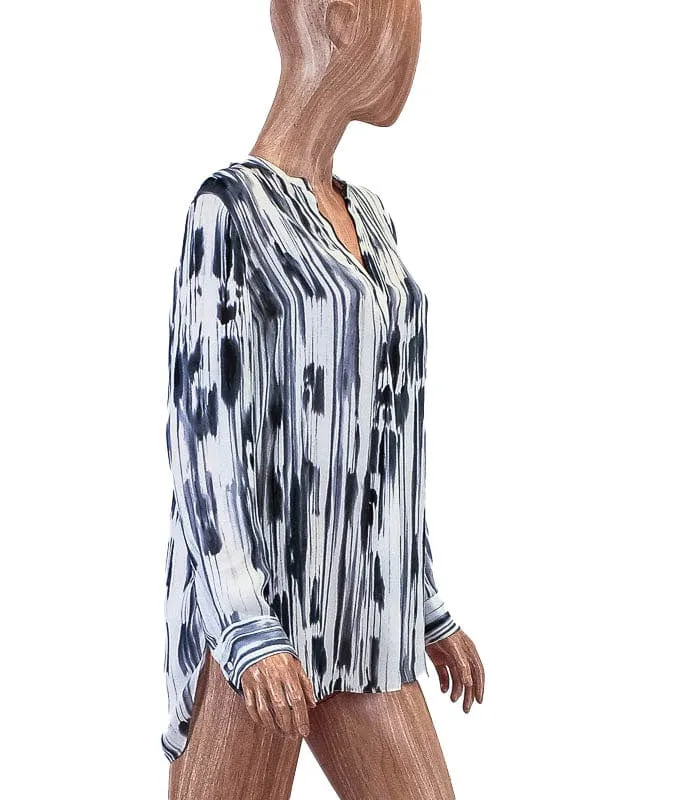 Printed Silk Henley Top