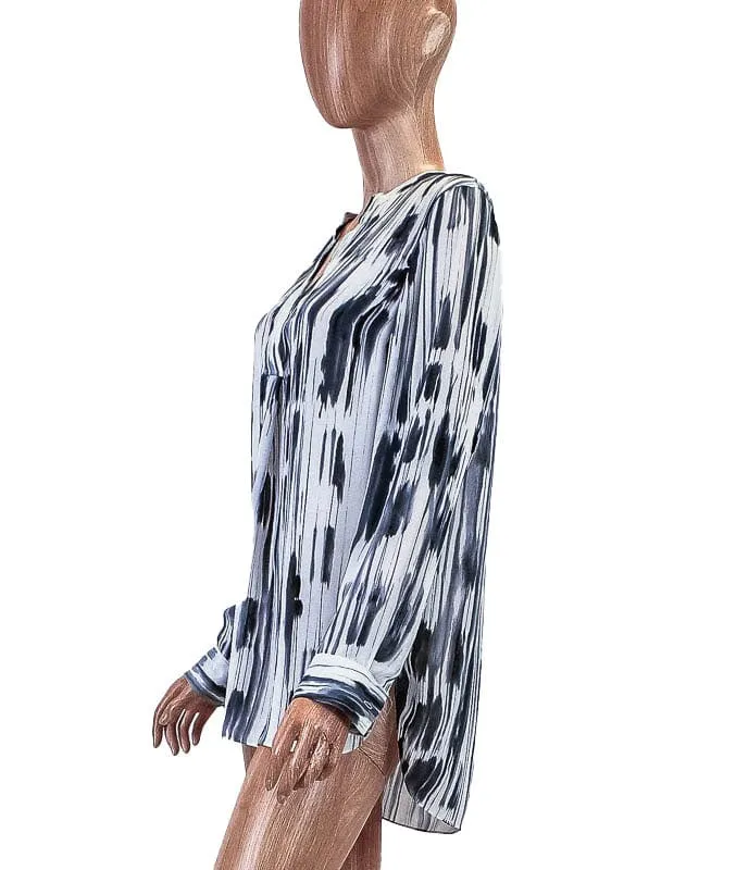 Printed Silk Henley Top