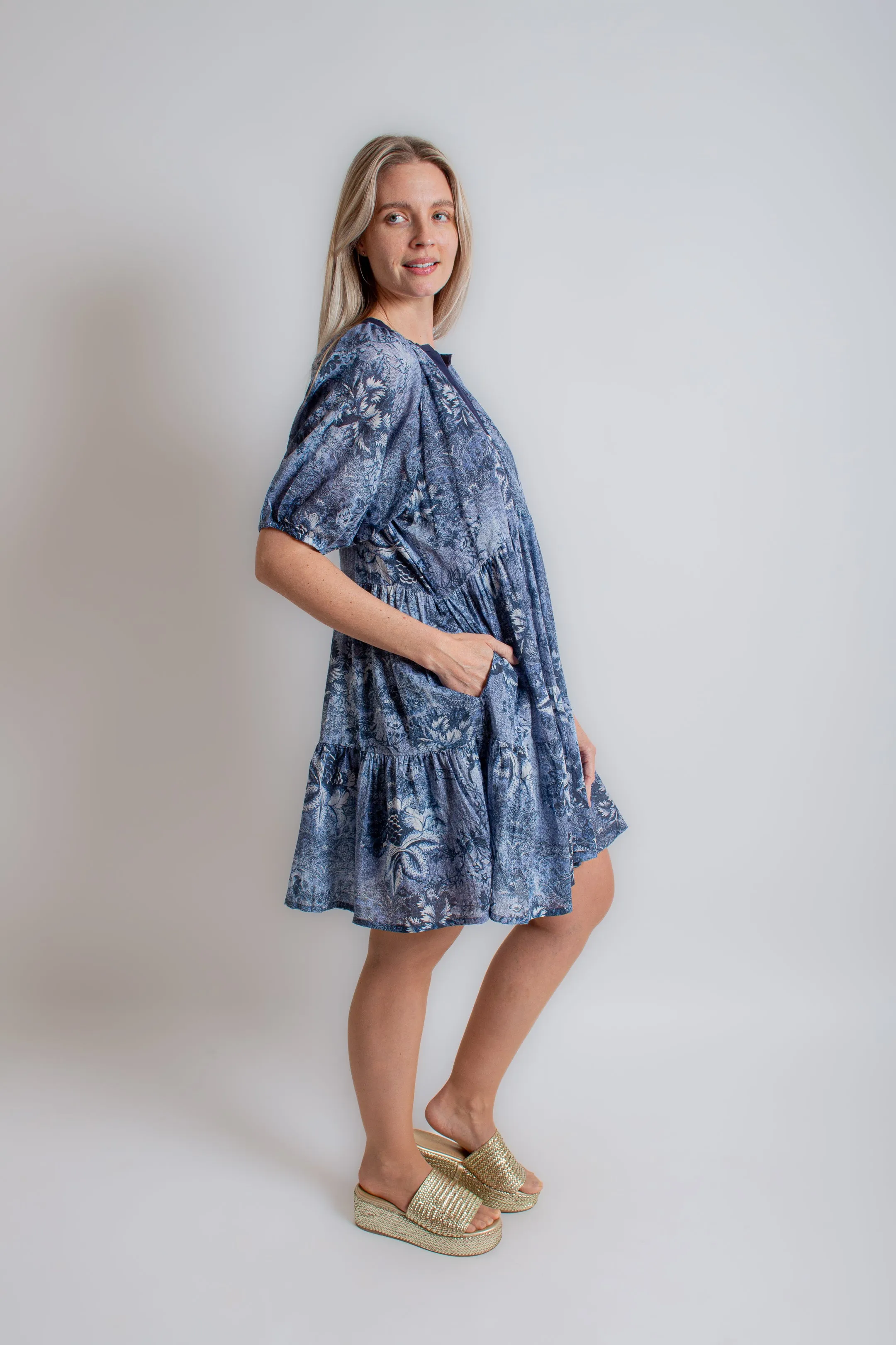 "Jada" Chambray Navy Dress