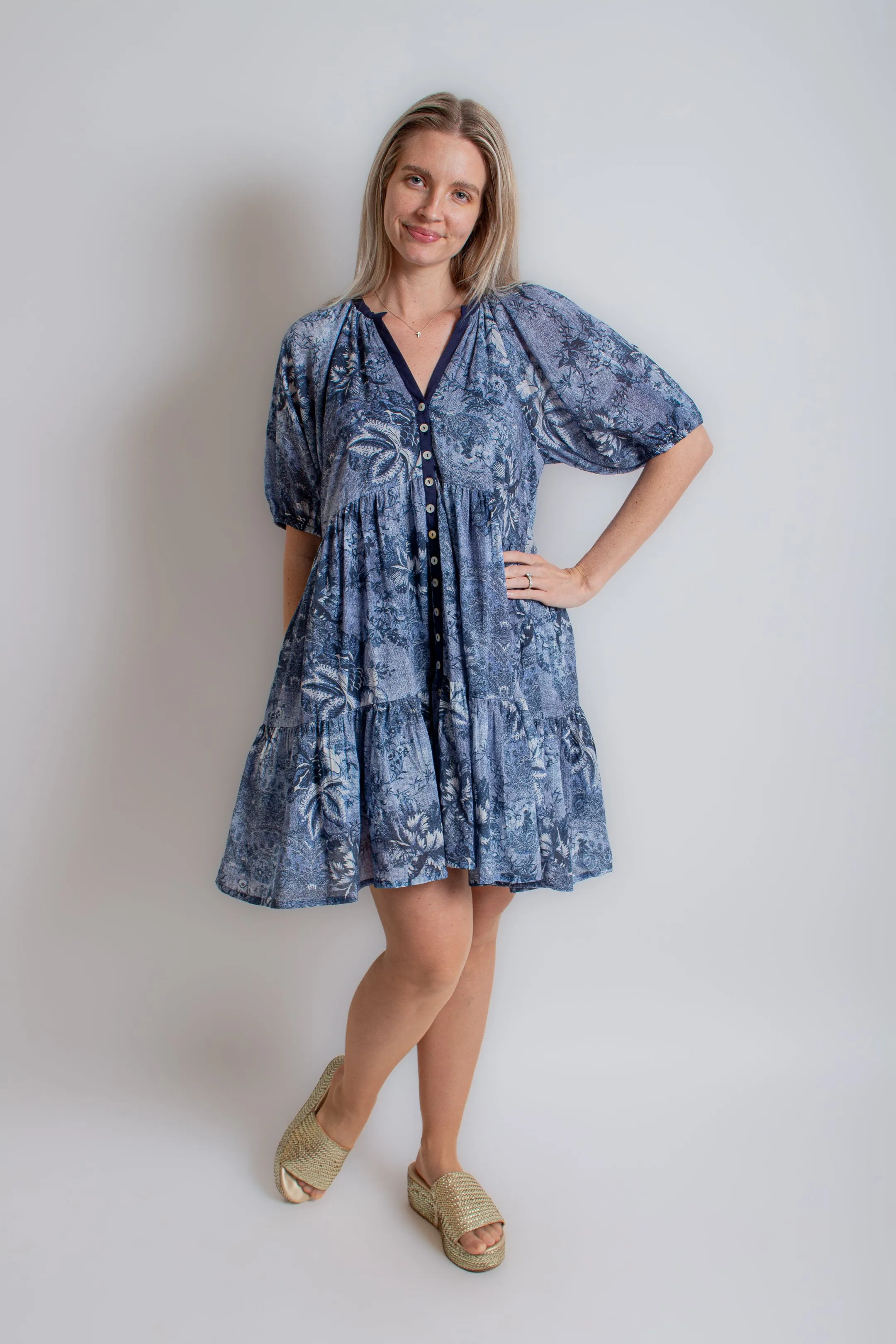 "Jada" Chambray Navy Dress