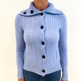 Ralph Lauren Cornflower Blue Chunky Cable Knit Cashmere Cardigan Medium