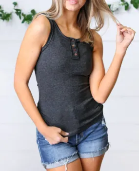 Ribbed Button Tank Top