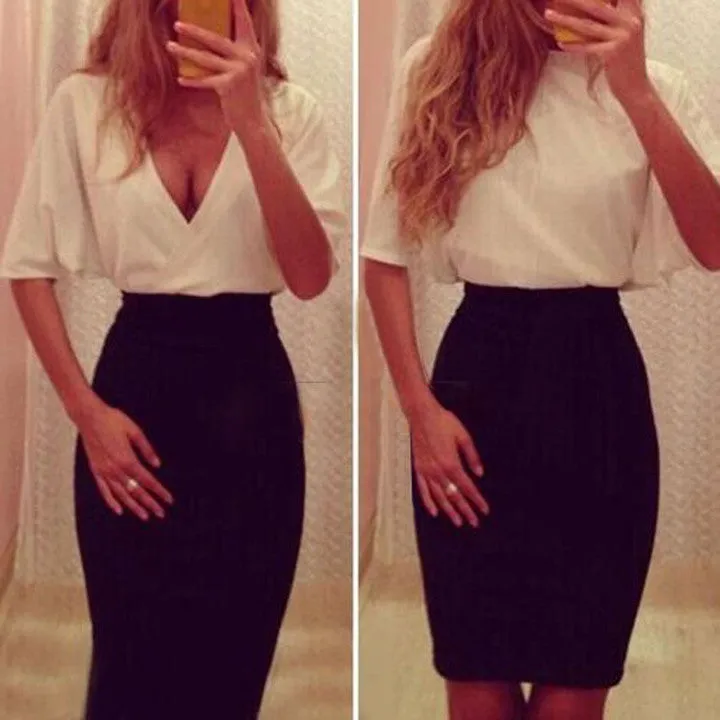 Short Sleeve V-neck Patchwork Chiffon Bodycon Dress