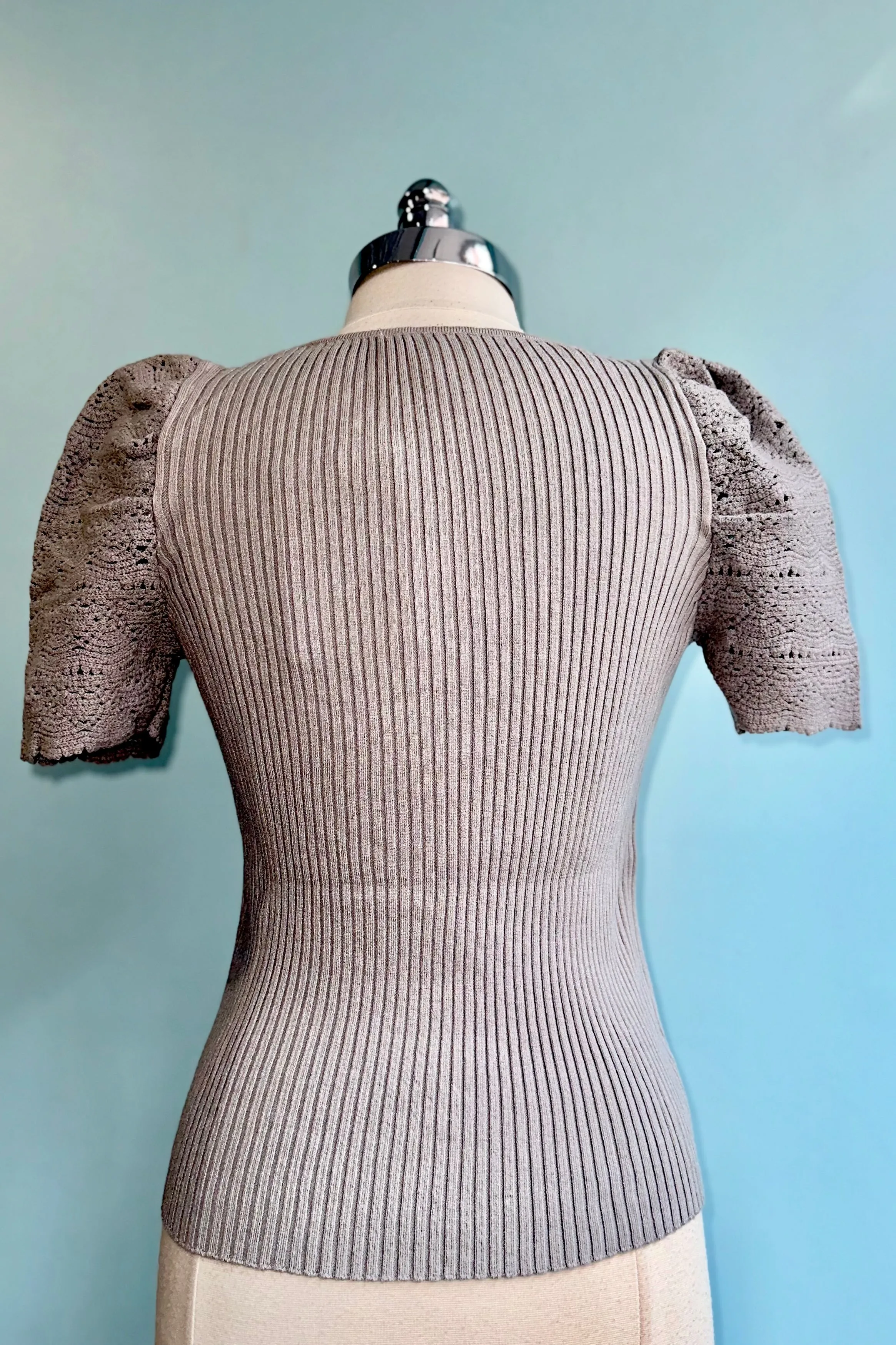 Silver Grey V-Neck Ribbed Sweater