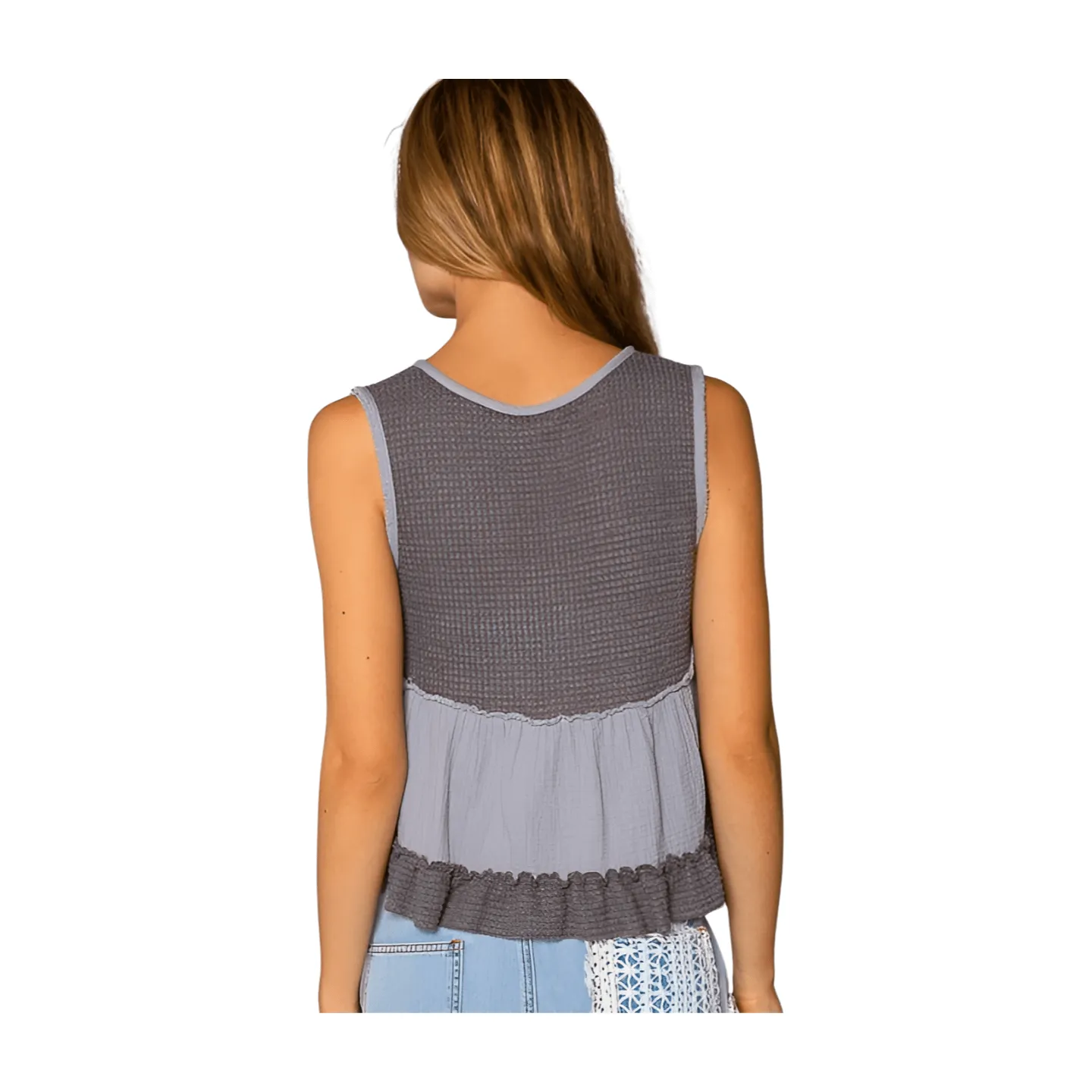 Sleeveless Thermal Babydoll Top - Charcoal