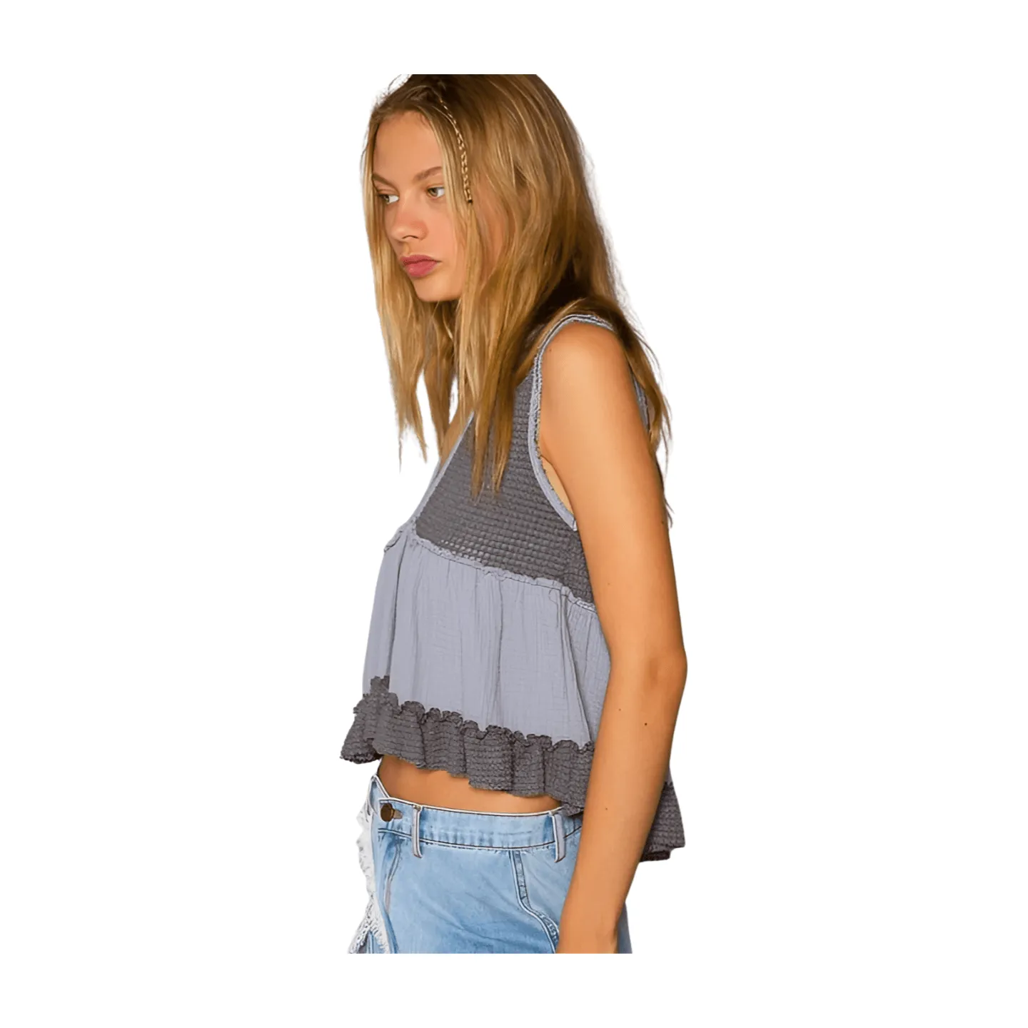 Sleeveless Thermal Babydoll Top - Charcoal